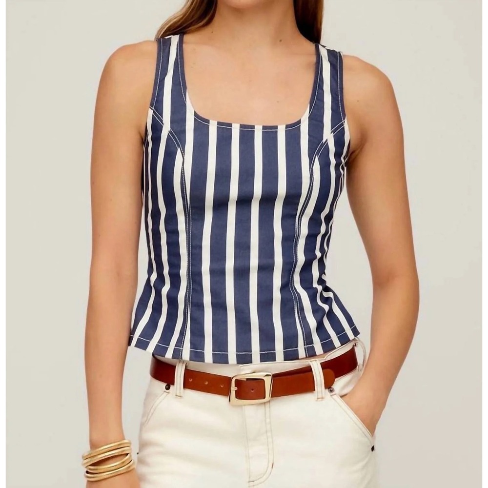 Fifteen Twenty Kali Tank Top Women's XS Coastal Blouse Blue White Striped Beach